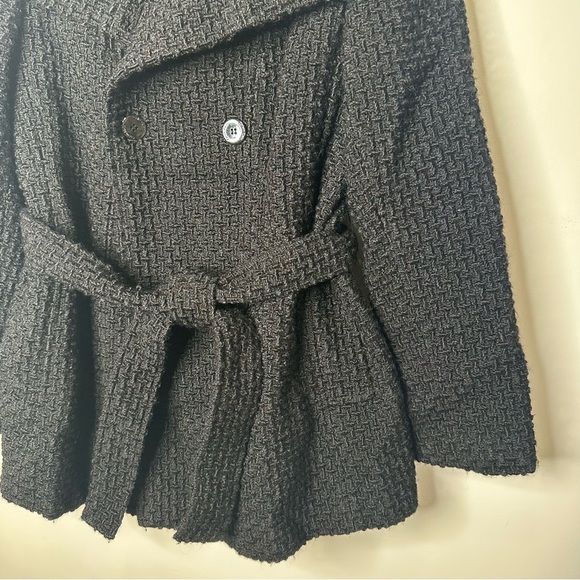 Calvin Klein Wool Knit Pea Coat Belt Warm Pockets Collar size 12p - Picture 3 of 12